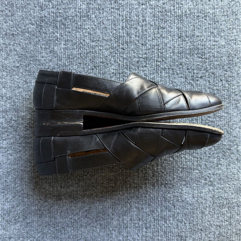 Brassboot Made in Spain Fisherman Shoes Mens 10 M Black Leather Woven Slip On - Picture 7 of 15